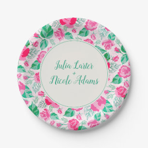 Assiettes En Carton Pétales de rose vert rose Fleurs Jardin Mariage