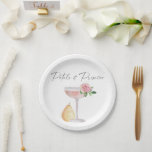 Assiettes En Carton Pétales et Pourvue - douche nuptiale<br><div class="desc">Aquarelle élégante fleur rose avec verre de champagne,  poire. "Pétales & Procuco". Éléments correspondants disponibles.</div>