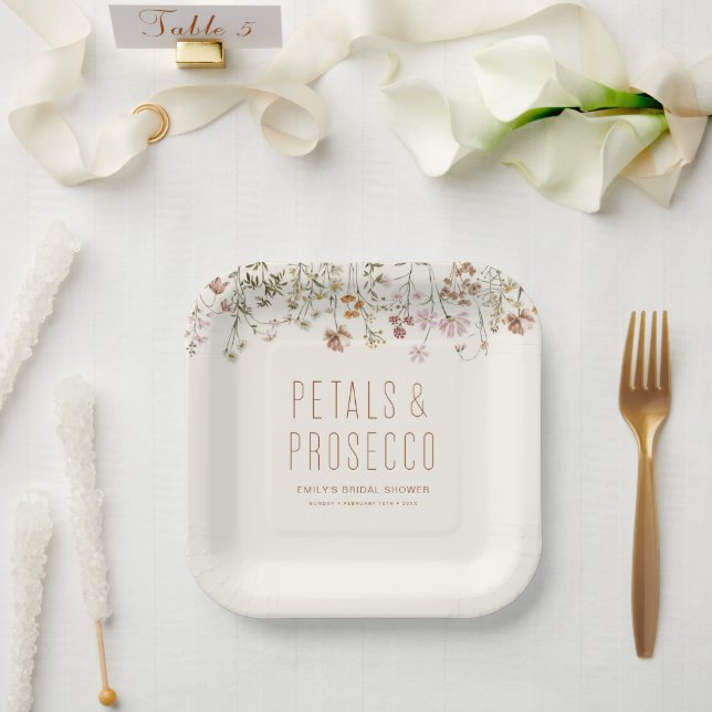 Assiettes En Carton Pétales et Prosecco Fête de Mariage aux Fleurs Sau (Mariage)