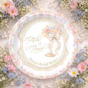 Assiettes En Carton Pétales et Prosecco Rose et Or Baby Shower