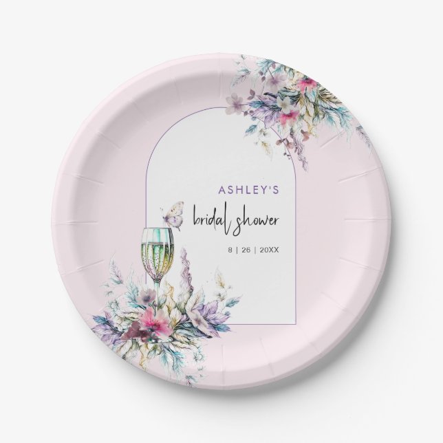 Assiettes En Carton Pétales & Prosecco Arche de Fleurs pour une Mariée (Devant)