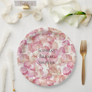 Assiettes En Carton Pétales rose romantique Fête des mariées florale