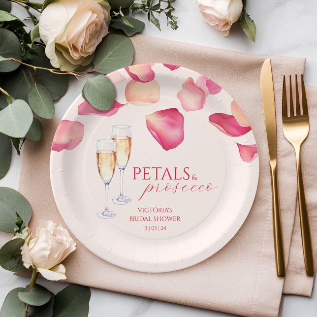 Assiettes En Carton Pétales roses et Fête des mariées de Prosecco (Créateur téléchargé)