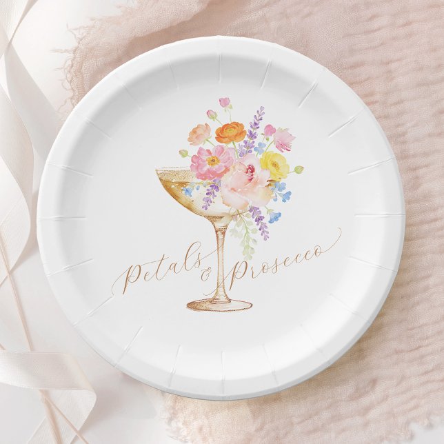 Assiettes En Carton Petals & Prosecco Floral Bridal Shower Paper Plate (Créateur téléchargé)