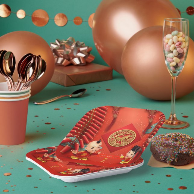 Assiettes En Carton Pétards traditionnels Cheval chinois Année SqP (Multi)