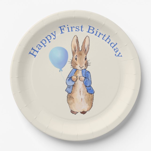 Assiettes En Carton Peter le lapin heureux premier anniversaire (Devant)