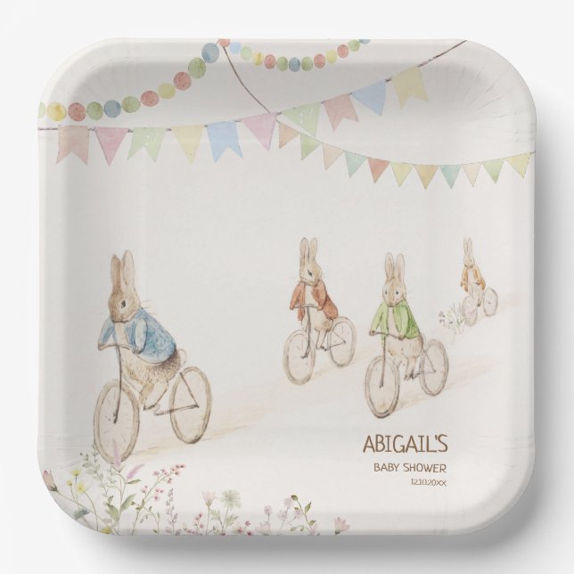 Assiettes En Carton Peter le lapin lapin Baby shower neutre entre les  (Recto)