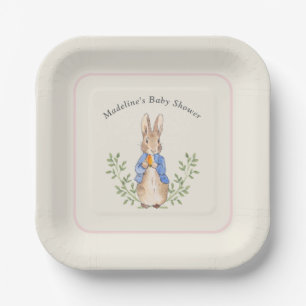 Assiettes En Carton Peter Rabbit Baby shower Vintage d'ivoire rose