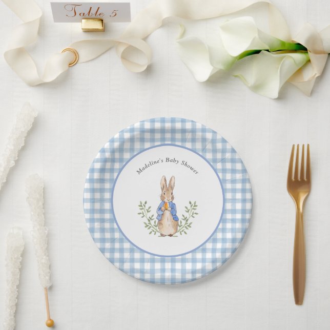 Assiettes En Carton Peter Rabbit Bleu Blanc En vichy Baby shower (Mariage)