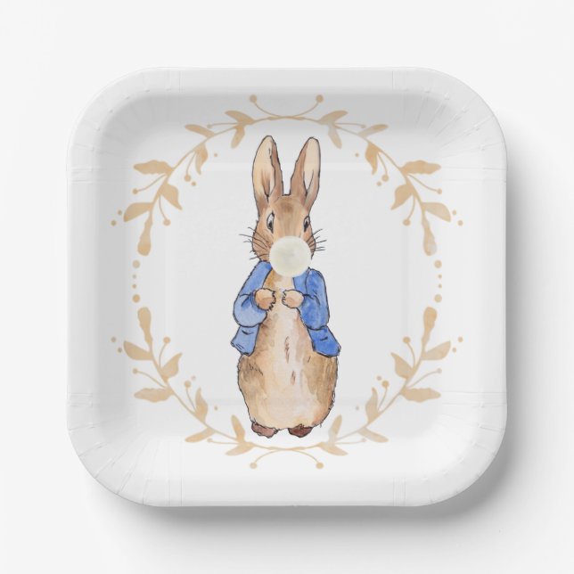 Assiettes En Carton Peter Rabbit soufflant de gomme blanche (Recto)