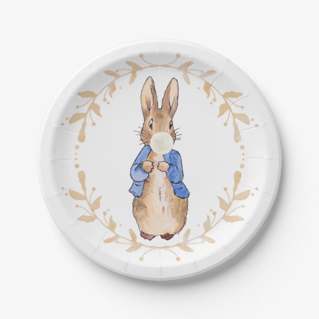 Assiettes En Carton Peter Rabbit soufflant de gomme blanche (Devant)