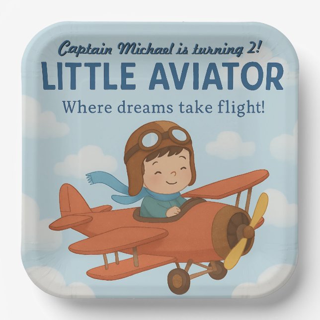 Assiettes En Carton Petit Aviateur mignon rouge Avion Carré 9" (Recto)