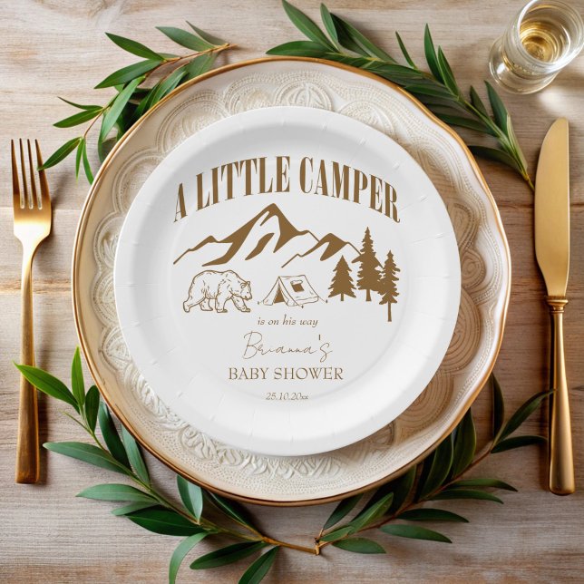 Assiettes En Carton Petit baby shower boho de camper personnalisé (Little camper boho mountain adventure baby shower monogrammed paper plates personalized table decor)