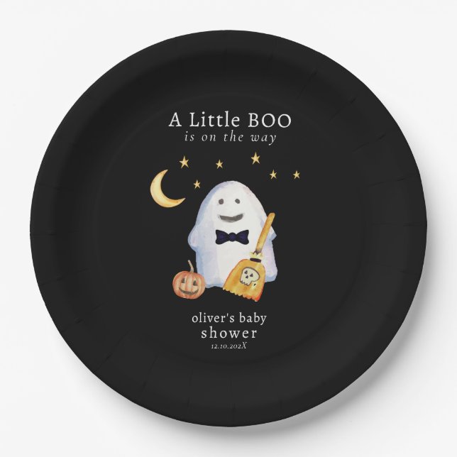 Assiettes En Carton Petit Baby shower Boo Ghost Hollaween (Devant)