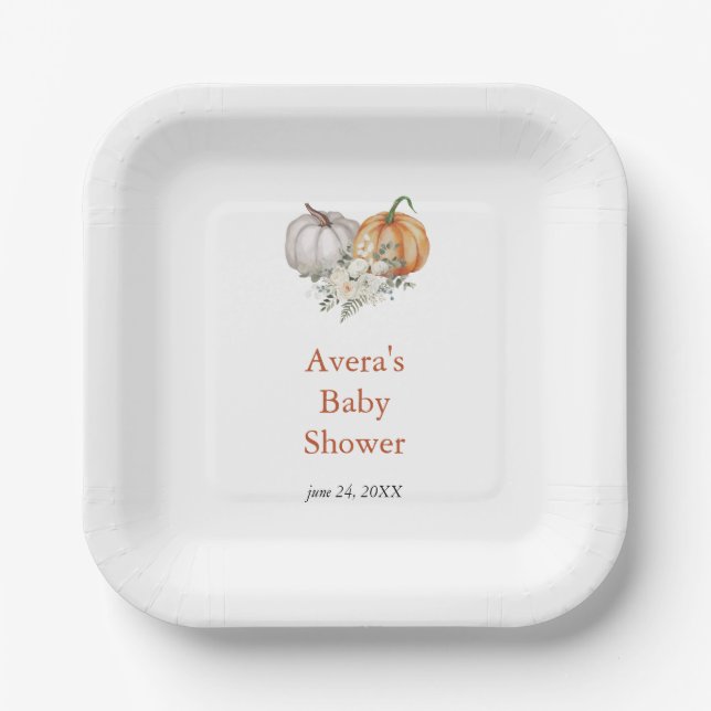 Assiettes En Carton Petit Baby shower Citrouille (Recto)