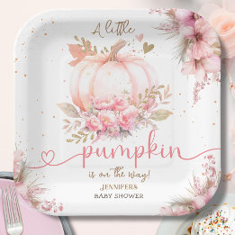 Assiettes En Carton Petit Baby shower Citrouille Fille rose Automne Au