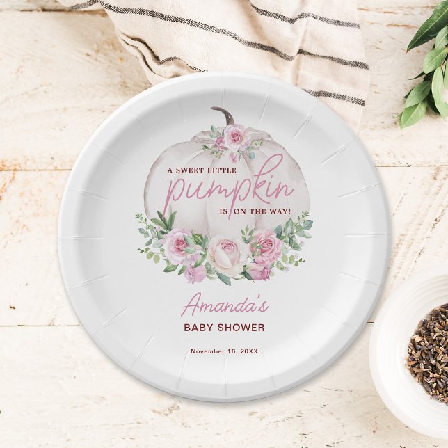 Assiettes En Carton Petit Baby shower Citrouille rose (Créateur téléchargé)