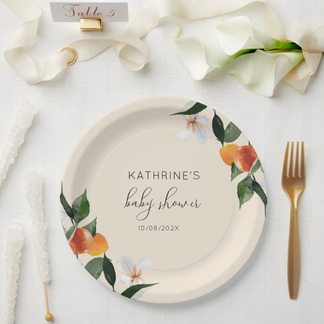 Assiettes En Carton petit baby shower d'agrumes d'aquarelle (Mariage)