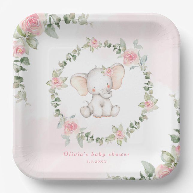 Assiettes En Carton Petit baby shower d'arachide rose florale (Recto)