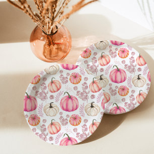 Assiettes En Carton Petit Baby shower d'automne rose Citrouille