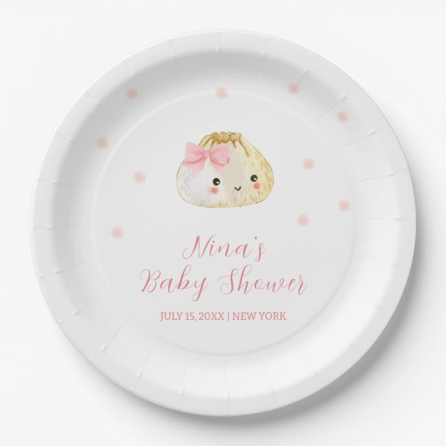 Assiettes En Carton Petit Baby shower de fille Douce Rose (Devant)