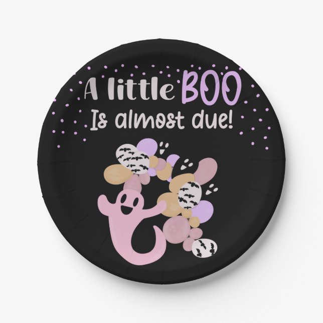 Assiettes En Carton Petit Baby shower de Filles Fantômes Rose Boo (Devant)