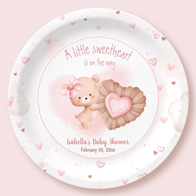 Assiettes En Carton Petit Baby shower de Valentines roses minuscules (Little Sweetheart Pink Valentines Baby Shower Paper Plates)