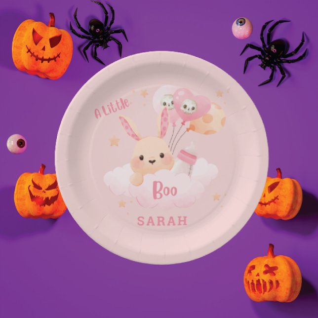 Assiettes En Carton Petit Baby shower d'Halloween rose Boo (pink halloween decor, halloween themed baby shower)