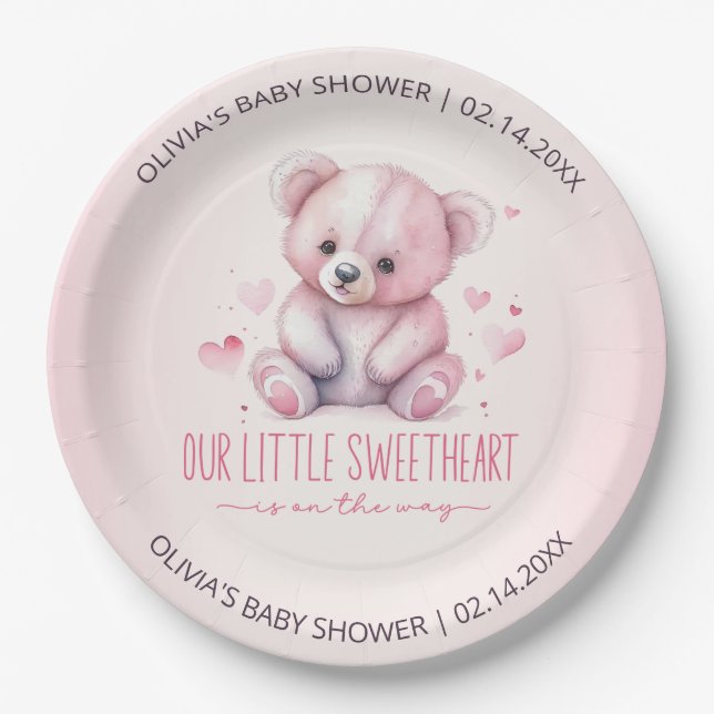 Assiettes En Carton Petit Baby shower d'ours d'aquarelle doux (Devant)