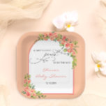 Assiettes En Carton Petit Baby shower doux<br><div class="desc">Entrez dans la douce anticipation de l'arrivée d'un petit avec notre design! Le design se déroule dans un cadre délicat orné de luxueux pêches à l'aquarelle, créant une bordure pittoresque qui symbolise la joie à venir. Derrière le cadre, l'arrière - plan est baignée dans la couleur tendance Peach, ajoutant une...</div>