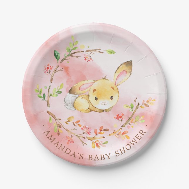Assiettes En Carton Petit baby shower doux 7" de filles de lapin plat (Devant)