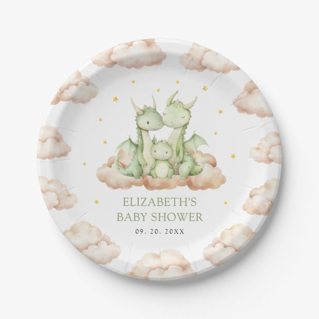 Assiettes En Carton Petit Baby shower Dragon (Devant)