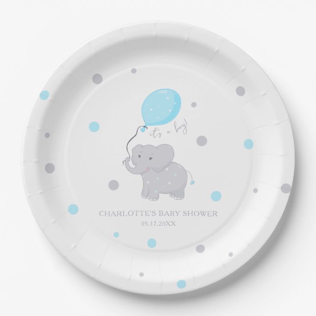 Assiettes En Carton Petit Baby shower éléphant (Devant)