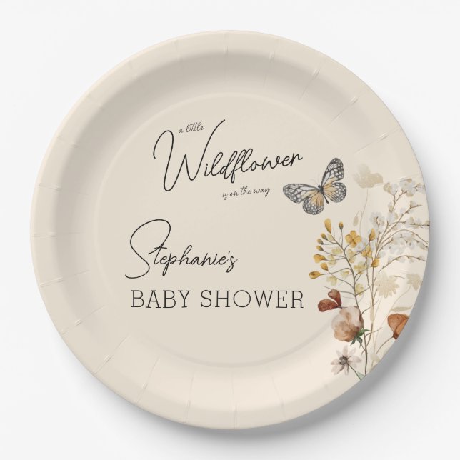 Assiettes En Carton Petit Baby shower Fleur sauvage (Devant)