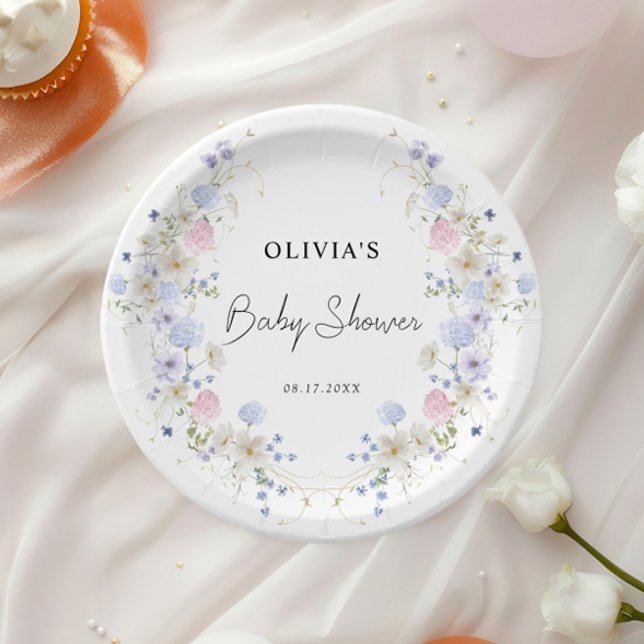 Assiettes En Carton Petit Baby shower Fleur sauvage rose pourpre (Créateur téléchargé)