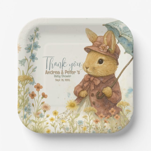 Assiettes En Carton Petit Baby shower lapin pour fille (Recto)