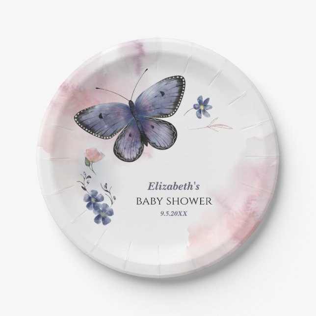 Assiettes En Carton Petit Baby shower papillon (Devant)