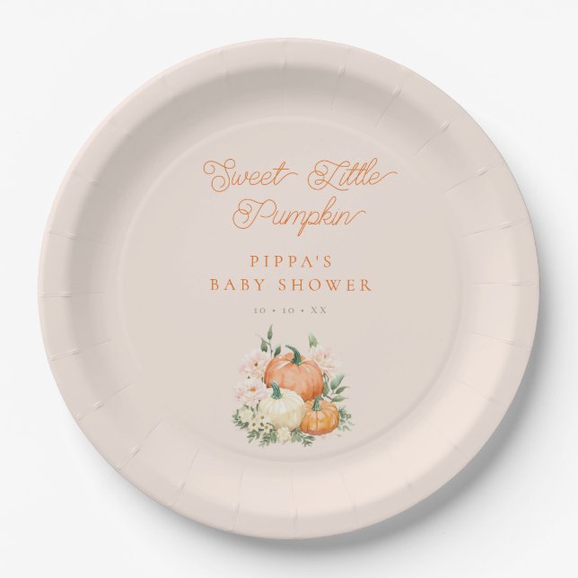 Assiettes En Carton Petit Baby shower rose et orange doux Citrouille (Devant)