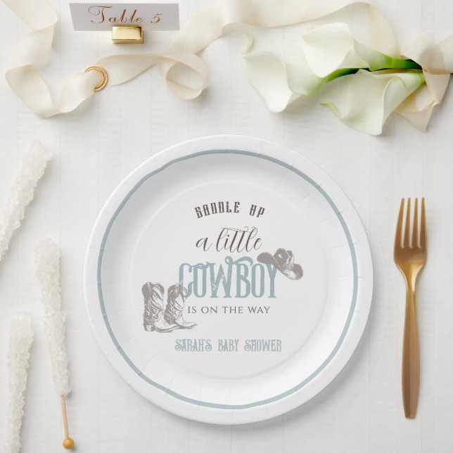 Assiettes En Carton Petit Baby shower Western Blue Boy (Mariage)