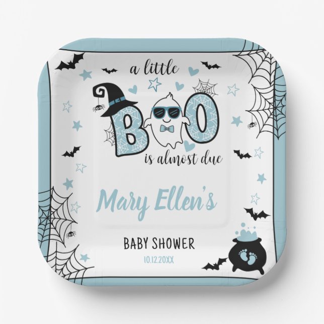 ASSIETTES EN CARTON PETIT BOO BLUE HALLOWEEN BABY SHOWER (Recto)