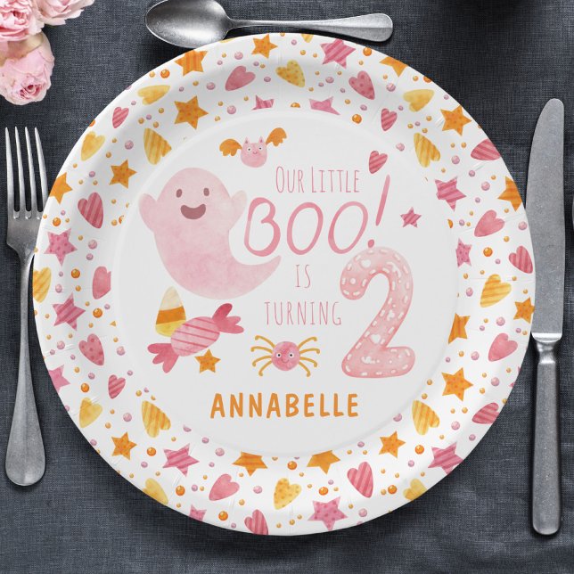 Assiettes En Carton Petit Boo Fantôme Rose, deux ans (Créateur téléchargé)