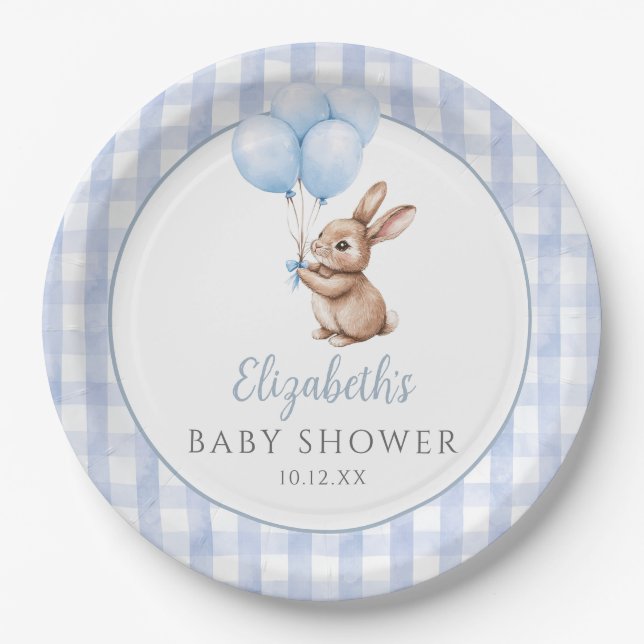 Assiettes En Carton Petit Bunny Blue Balloons Baby shower garçon (Devant)