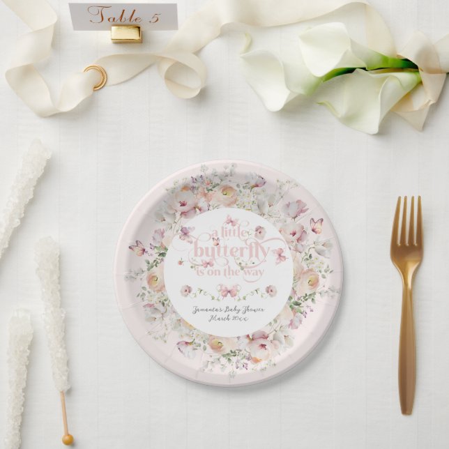 Assiettes En Carton Petit Buterfly Blush rose Floral Baby shower fille (Mariage)