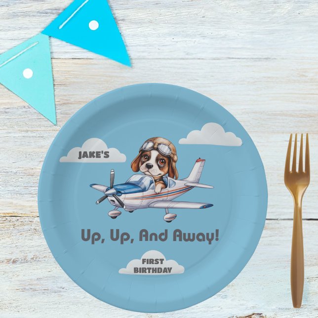 Assiettes En Carton Petit Chien Pilote &Plan Cessna, Voyage, Premier A (Créateur téléchargé)