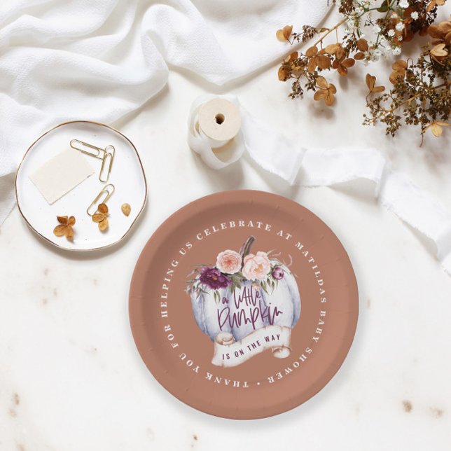 Assiettes En Carton Petit citrouille baby shower de chute terre cuite  (Créateur téléchargé)