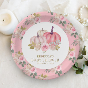 Assiettes En Carton Petit Citrouille Rustique Rose or Baby shower Flor