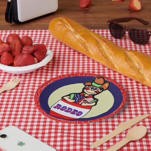 Assiettes En Carton Petit Clown De Rodéo Du Parti Occidental En Baril (Pique-nique)