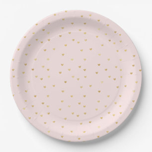 Assiettes En Carton Petit Coeur rose rouge or