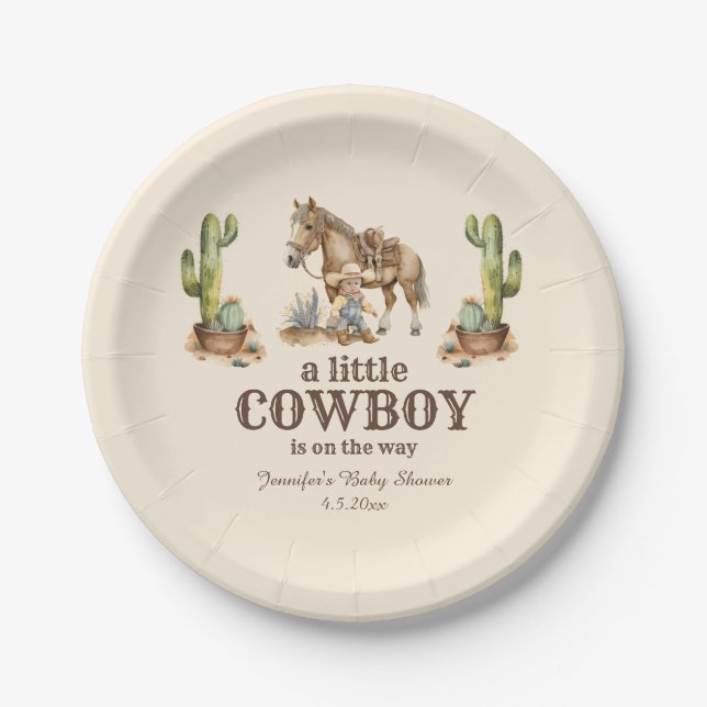 Assiettes En Carton petit cowboy en chemin, baby shower garçon (Devant)
