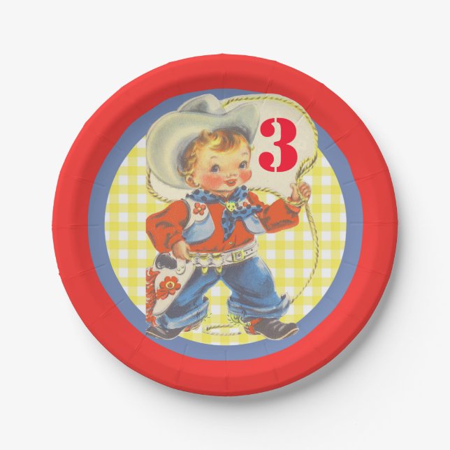 Assiettes En Carton Petit Cowboy Occidental Avec Corde Plaques d'Anniv (Devant)